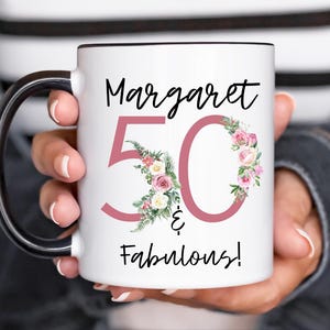 Personalised 50 & Fabulous Mug | 50 Birthday Mug | Happy 50th Birthday | Fifty Birthday Gift | Custom Name Mug for 50th | Women&#39;s 50th Mug