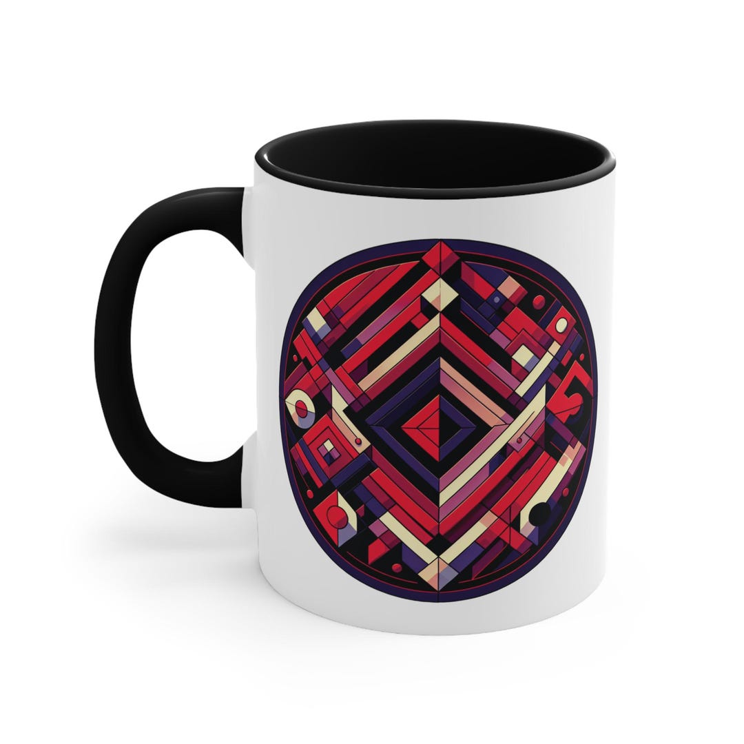 Mug Geometric Pattern Simple Red and Purple Geometrical AI Art Mug, Geometric Shapes, Coffee ...