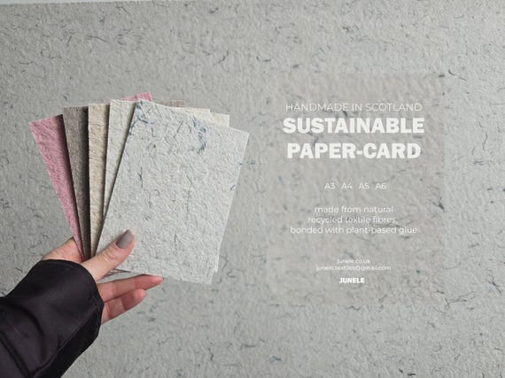 Handmade Eco Paper – A6/A5/A4/A3 Sizes – Cardboard-Like. Textured. Made from Natural Fibre Waste and Plant Based Glue. Biodegradable