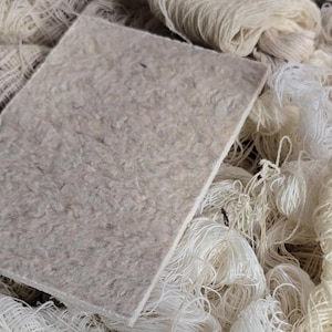 Papier/carton durable fabriqué à partir de textiles recyclés. Echantillons : 5 feuilles A6