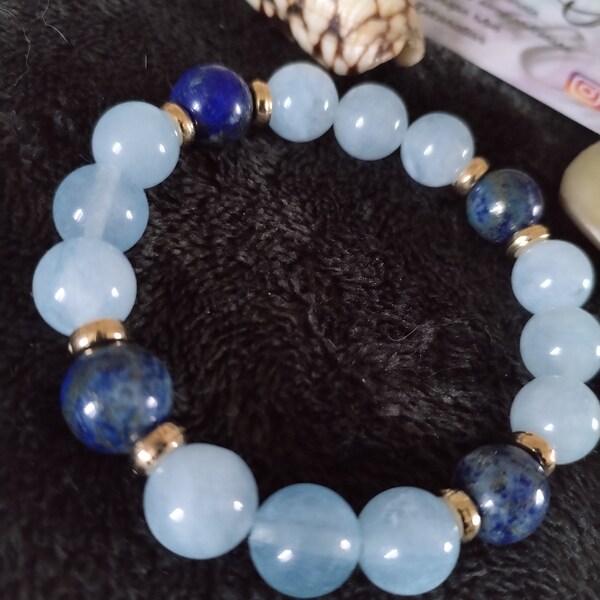 Bracelet en Aigue-Marine & Lapis-lazuli