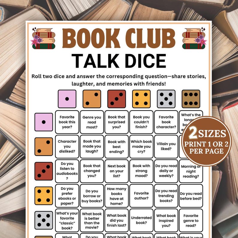 Book Club Talk Dice, Table Talk Dice, Book Club Discussion, Icebreaker ...