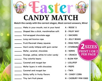 Easter Candy Match Game, Easter Party Game, Candy Slogan Trivia Game, Easter Activity for Kids & Adults, Family Game Night, Match Up Quiz