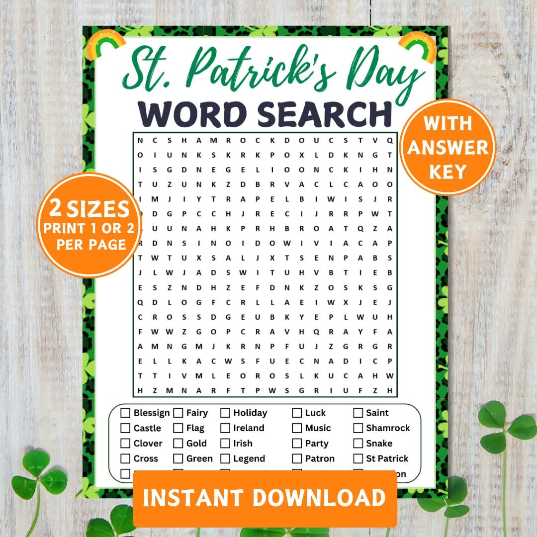 St. Patrick's Day Word Search Game, St Patricks Day Word Find ...