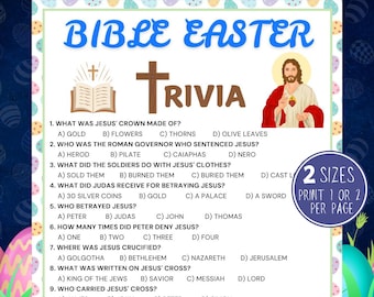 Juego de trivia bíblica de Pascua, Trivia de Pascua, Juegos bíblicos, Juego de trivia imprimible, Divertido juego religioso de Pascua, Juegos de iglesia - Juego bíblico para fiestas familiares