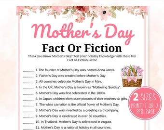 Mother's Day Trivia Game, Fact or Fiction Quiz, Mothers Day Games, Fun Trivia Party Game, Mothers Day Game, Classroom Activity, Youth Group