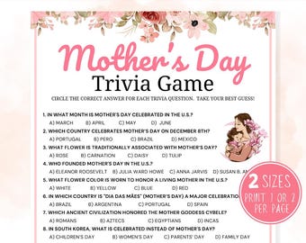 Mother's Day Trivia Game, Mother's Day Quiz Game, Mothers Day Party Game, Printable Mother's Day Activity for Kids & Adults, Think Fast Game