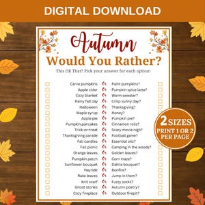Autumn Would You Rather Game: Printable Fall Party Icebreaker (PDF Download)
