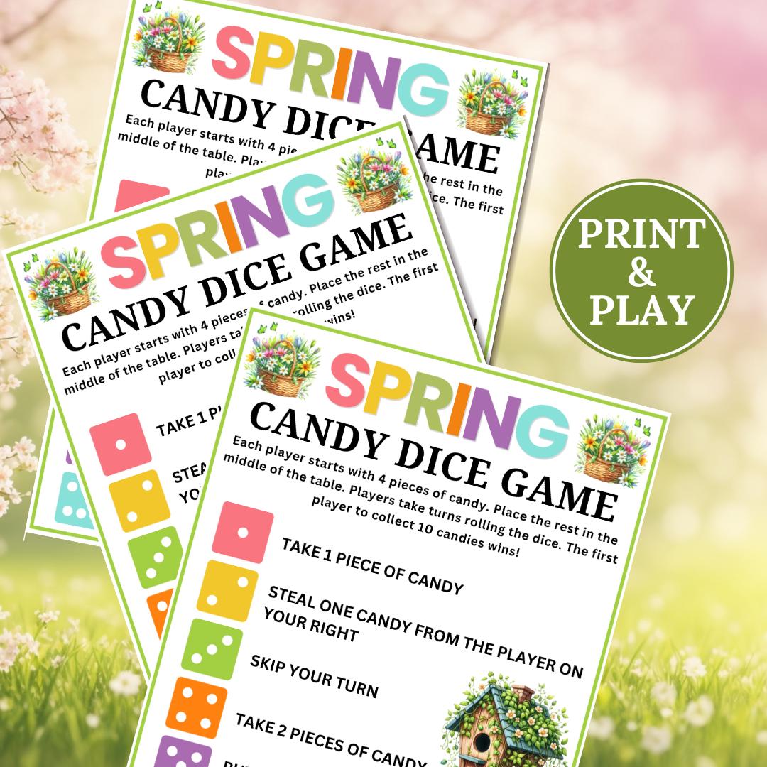 Spring Candy Sign Spring Candy Dice Game, Holiday Party Game, Pass the Candy Game, Spring ...