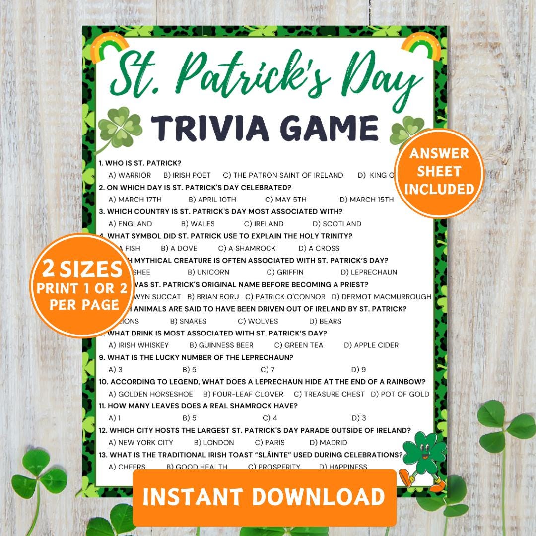 St. Patrick’s Day Trivia Game, St Patrick's Quiz Games, Instant ...