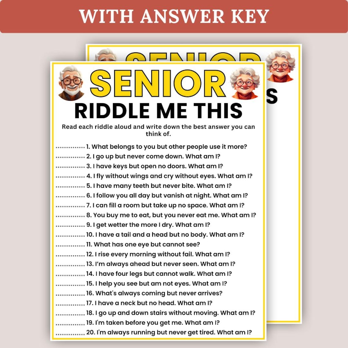 Senior Riddle Printabl Senior Riddles Game, Riddle Me This Game, Games for Senior Citizens ...