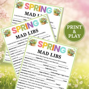 Spring Mad Libs Game, Spring Game for Kids & Adults, Spring Family Game, Spring Group Game, Spring Party Game, Spring Activities for Kids
Kids Spring Mad Libs Game, Fun Spring Classroom Activity, Spring Party Games for Kids, Easter Activity Sheet, Spring Writing Game
Spring Games, Madlibs, Spring Bedtime Story for Kids, Spring Party Games, Springtime Games, Spring Mad Libs