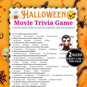 Halloween Movie Trivia Game, Printable Movie Trivia, Horror Movie Trivia, Scary Movie Quiz, Teen Halloween Game Night, Adult Halloween Game