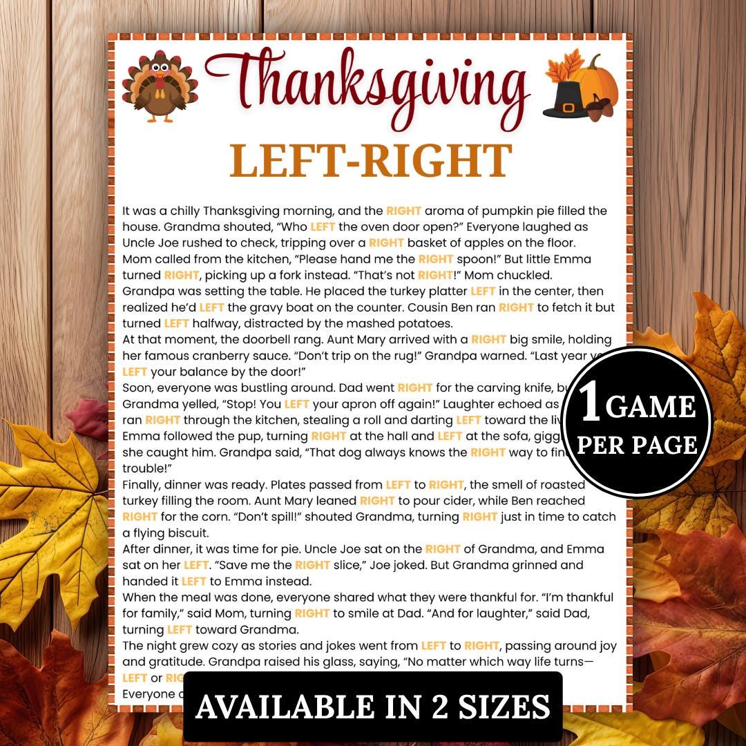 Left Right Thanksgiving Game, Pass the Prize Gift Exchange Game, Left ...