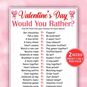 Valentine's Day This or That Game, Would You Rather Game, Party Games ...