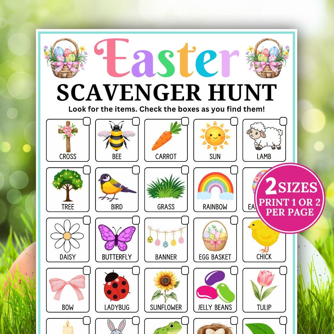 Easter Scavenger Hunt, Printable Easter Scavenger Hunt Game for Kids ...