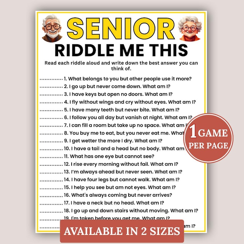 Senior Riddles Game, Riddle Me This Game, Games for Senior Citizens ...