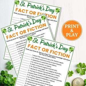 St. Patrick's Trivia Game, Fact or Fiction, St Patricks Day Games, Fun Trivia Party Game, Irish Holiday Classroom Activity, Family Game Night
St. Patrick’s Day Fact or Fiction Game, St. Patty's Indoor Activity, Printable Office Ice Breaker, Leprechaun Party Game, St. Paddy's Trivia
St. Patrick's Day Fact or Fiction Game, St Patrick's Day Games, St Paddy's Activity Game, St. Patrick's Day Party Game, Irish Games for Kids