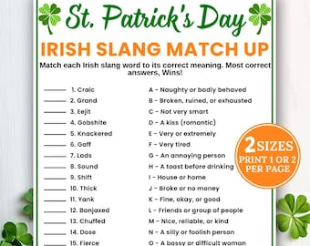 St Patricks Day Irish Slang Match Up Game, Office Party Icebreaker, St Patrick's Day Match-up Game, Holiday Trivia, Family Game, Group Games