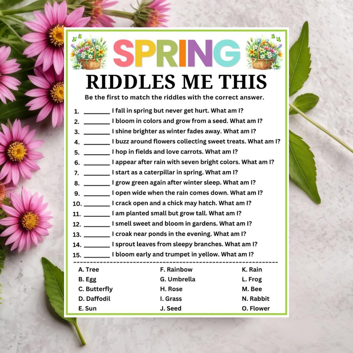 Spring Poems Riddles Spring Riddles Game, Riddle Me This, Holiday Riddles Game, Jokes Game ...