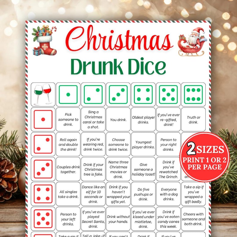 Christmas Drunk Dice Game, Holiday Drinking Game, Christmas Party Games — free download