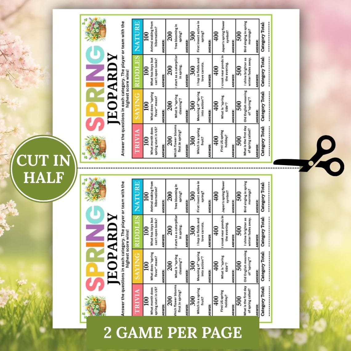 Spring Jeopardy Game, Printable Party Activity, Spring Games, Spring ...