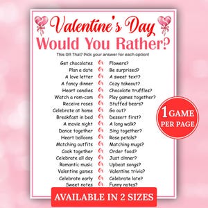 Valentine's Day This or That Game, Would You Rather Game, Party Games ...