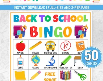新学期ビンゴカード、印刷可能な新学期ゲーム、教室ビンゴゲーム、新学期パーティーゲーム、新学期初日のアイスブレーカー