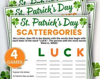 St Patrick's Day Scattergories Game, Family Holiday Game, Printable Group Game, Category Challenge, St Patricks Activity, Think Fast Games