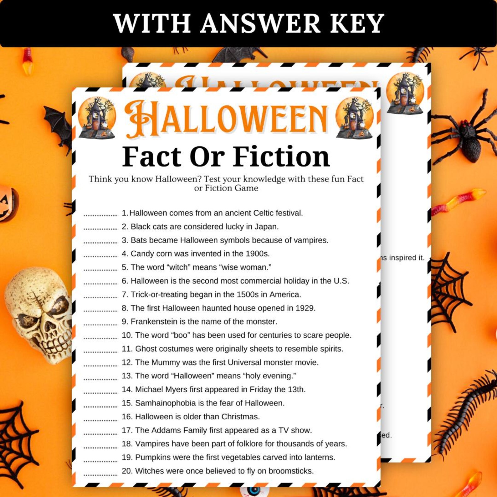 Halloween Fact or Fiction Game, Printable Halloween Party-quiz, True or ...
