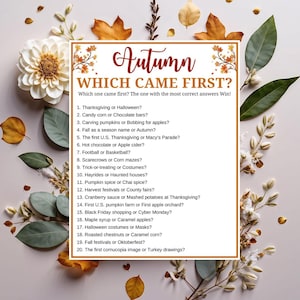 holiday party games, printable fall fun, thanksgiving game, autumn theme quiz, classroom game quiz, fall inventions, hayride games apple, which came first fun