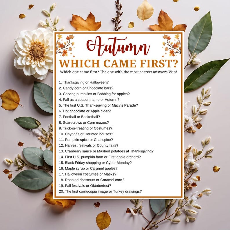 holiday party games, printable fall fun, thanksgiving game, autumn theme quiz, classroom game quiz, fall inventions, hayride games apple, which came first fun