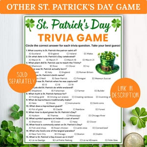 St. Patrick’s Day Fact or Fiction? | St. Patrick’s Day Trivia Game | Fun St. Patrick’s Day Game | St. Patrick’s Day Kid and Adult Games | Printable Games
St. Patrick’s Day Fact or Fiction Trivia Game: Family Fun (Digital Download), St. Patrick’s Day Fact or Fiction Game: Fun Trivia Quiz (Printable PDF)
St. Patrick’s Day Fact or Fiction Game, St. Patricks Day Party Game, True or False Love Quiz, Seniors & Friends Activity, Printable St. Patrick’s Fun