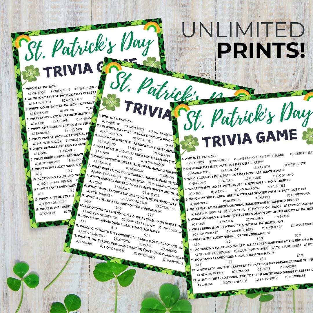 St. Patrick’s Day Trivia Game, St Patrick's Quiz Games, Instant ...