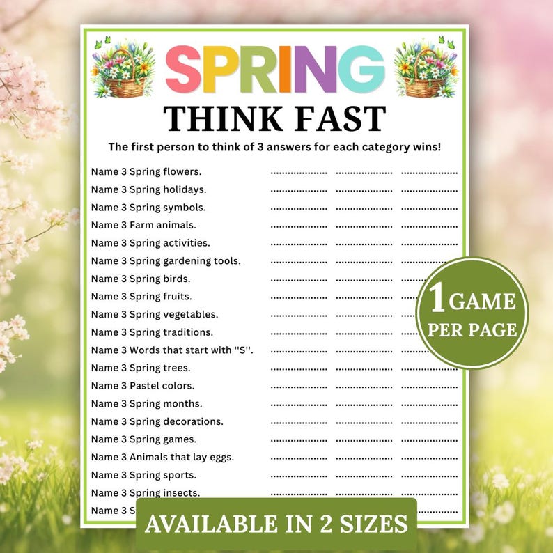 Spring Think Fast Game, Think Quick, Spring Trivia, Spring Party Games ...