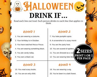 Halloween Drink If Game, Printable Halloween Games, Halloween Activity, Adult Drinking Games, Halloween Game Night, Adult Party Game, Quiz