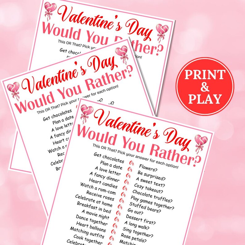 Valentine's Day This or That Game, Would You Rather Game, Party Games ...