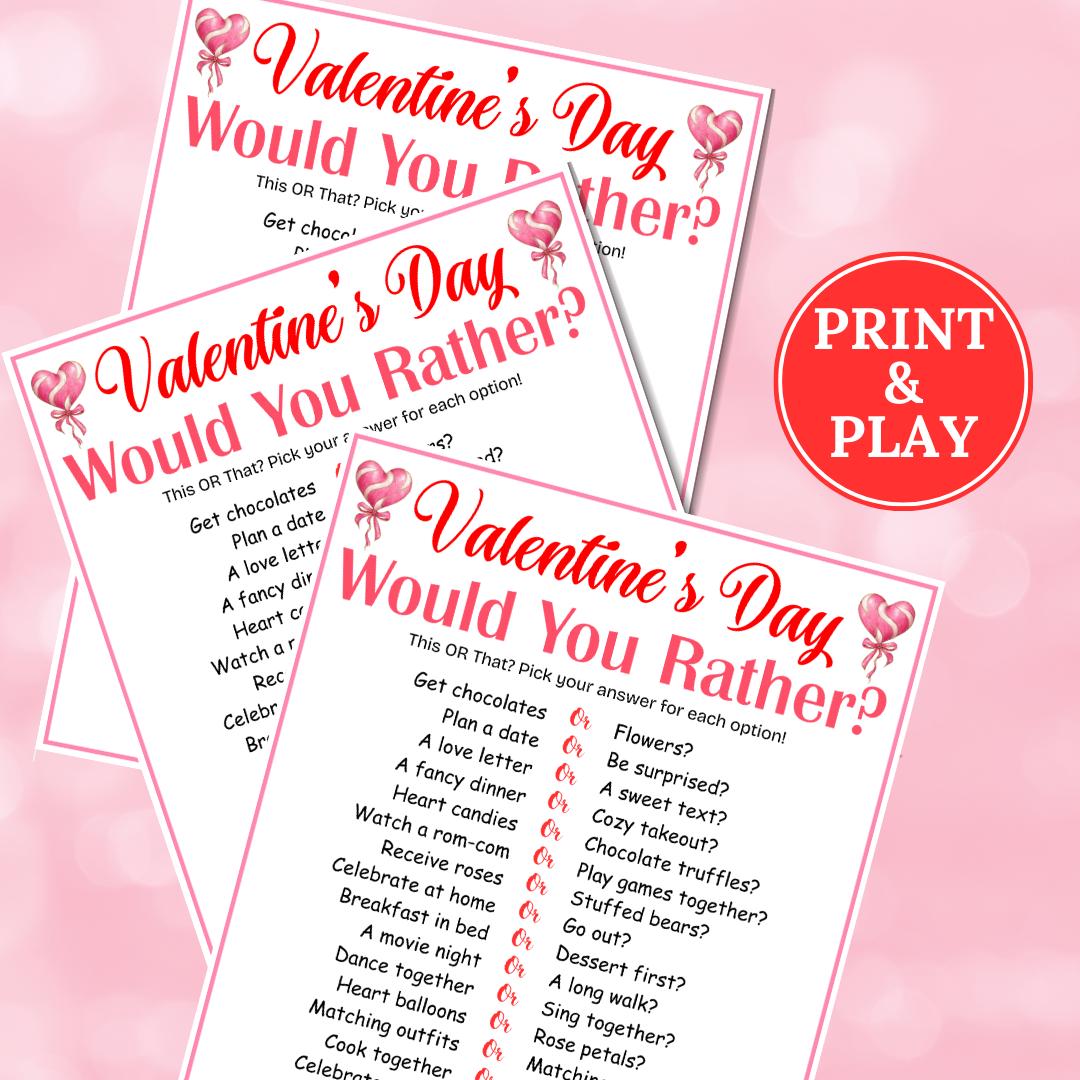 Valentine's Day This or That Game, Would You Rather Game, Party Games ...