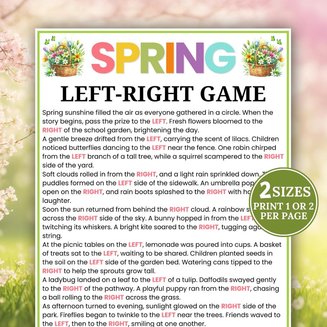 Spring Left Right Game, Pass the Prize Game, Spring Games, Left Right ...