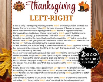 Left Right Thanksgiving Game, Pass the Prize Gift Exchange Game, Left Right Story Game for Family Friendly, Thanksgiving Games, Party Games