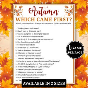 Fall Harvest Which Came First Game, Fun Autumn Activities for Fall, Adult Games for Fall Senior Games, Fall Activity for Kids Fall Trivia