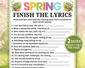 Spring Finish the Lyrics Game, Printable Spring Game for Kids and Adults, Song Trivia Quiz, Spring Party Game, Classroom Activity,Icebreaker