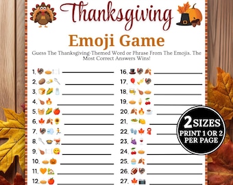 Juego de emojis de Acción de Gracias, Quiz de emojis de Acción de Gracias, Adivina los emojis, Trivia de otoño, Juego para fiestas de Acción de Gracias para niños y adultos, Juegos de Acción de Gracias con amigos