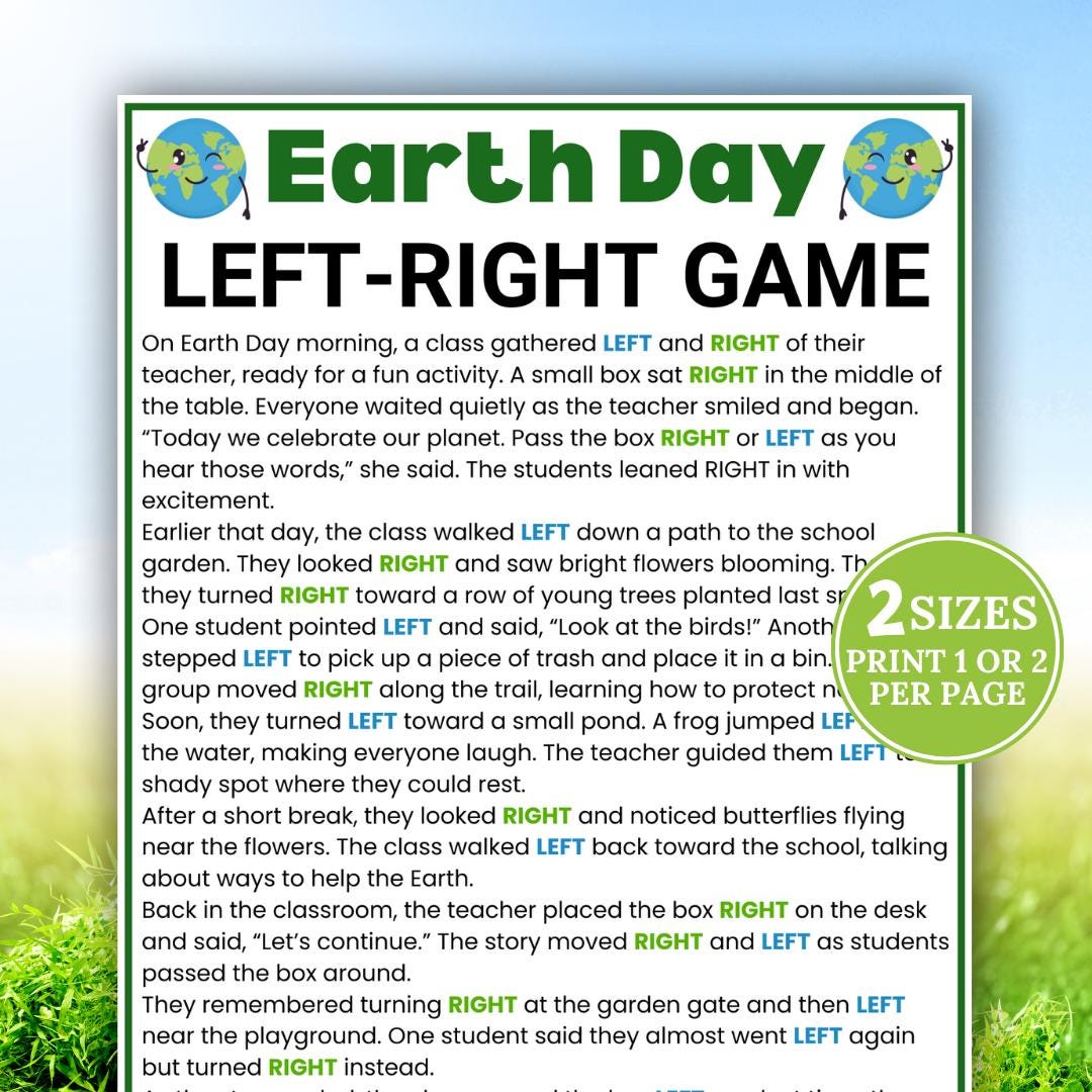 Earth Day Left Right, Left Right Game, Pass the Prize Game, Earth Day ...