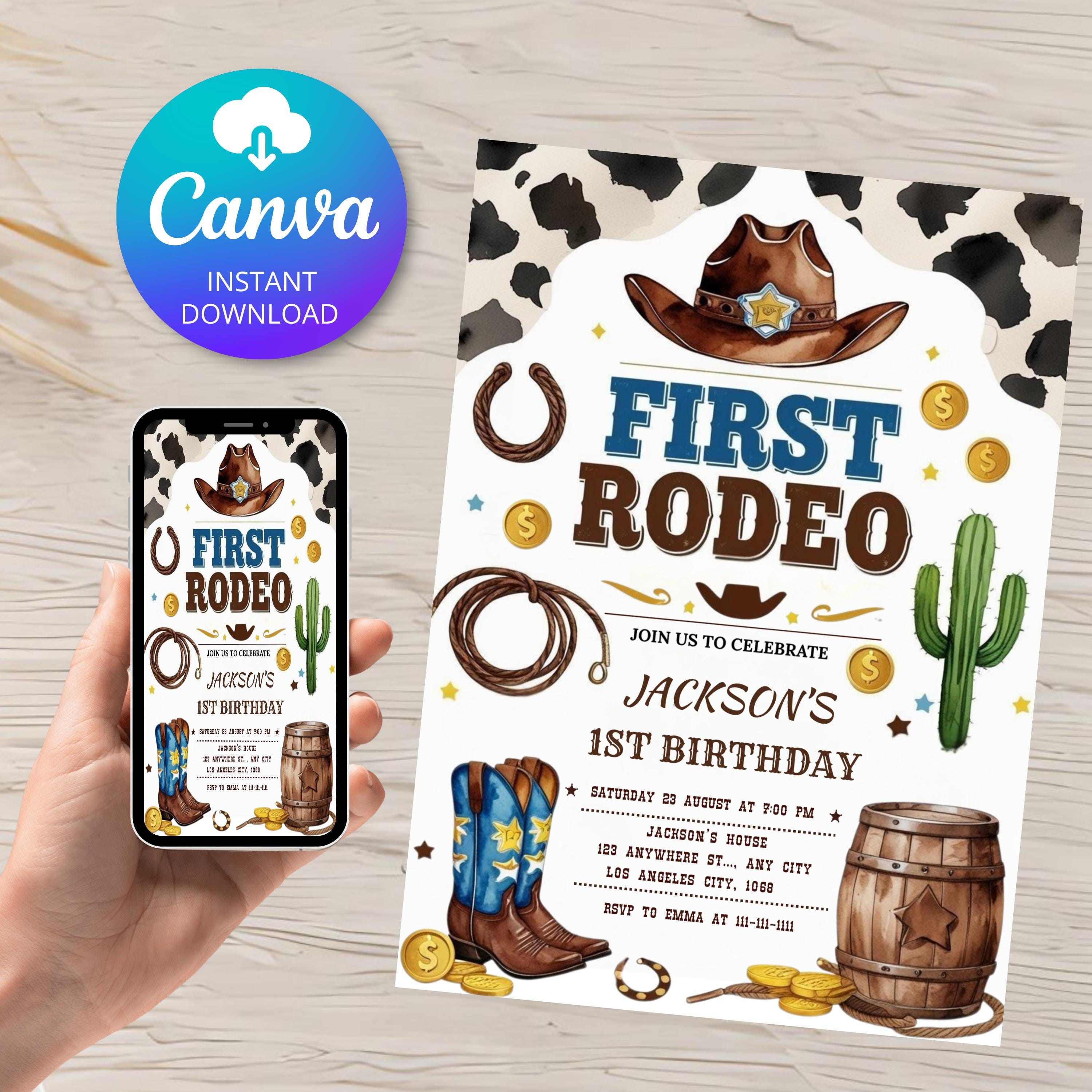 Editable First Rodeo Birthday Invitation, My 1st Rodeo Invitation, Boy ...