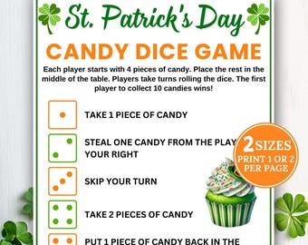 St. Patrick's Day Candy Dice Game, Holiday Party Game, Pass the Candy Dice, St Patrick's Activity, Group Game for All Ages, Classroom Game