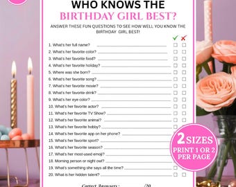 Who Knows The Birthday Girl Best Quiz Game, Fun Birthday Party Activity Trivia For Kids & Teens, Birthday Girl Game, Slumber Party Questions