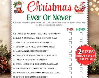 Juego de Navidad «Nunca o Nunca», Juego para fiestas navideñas, Juego navideño familiar imprimible, Juego de oficina navideño, Juego de Año Nuevo, Yo nunca he…
