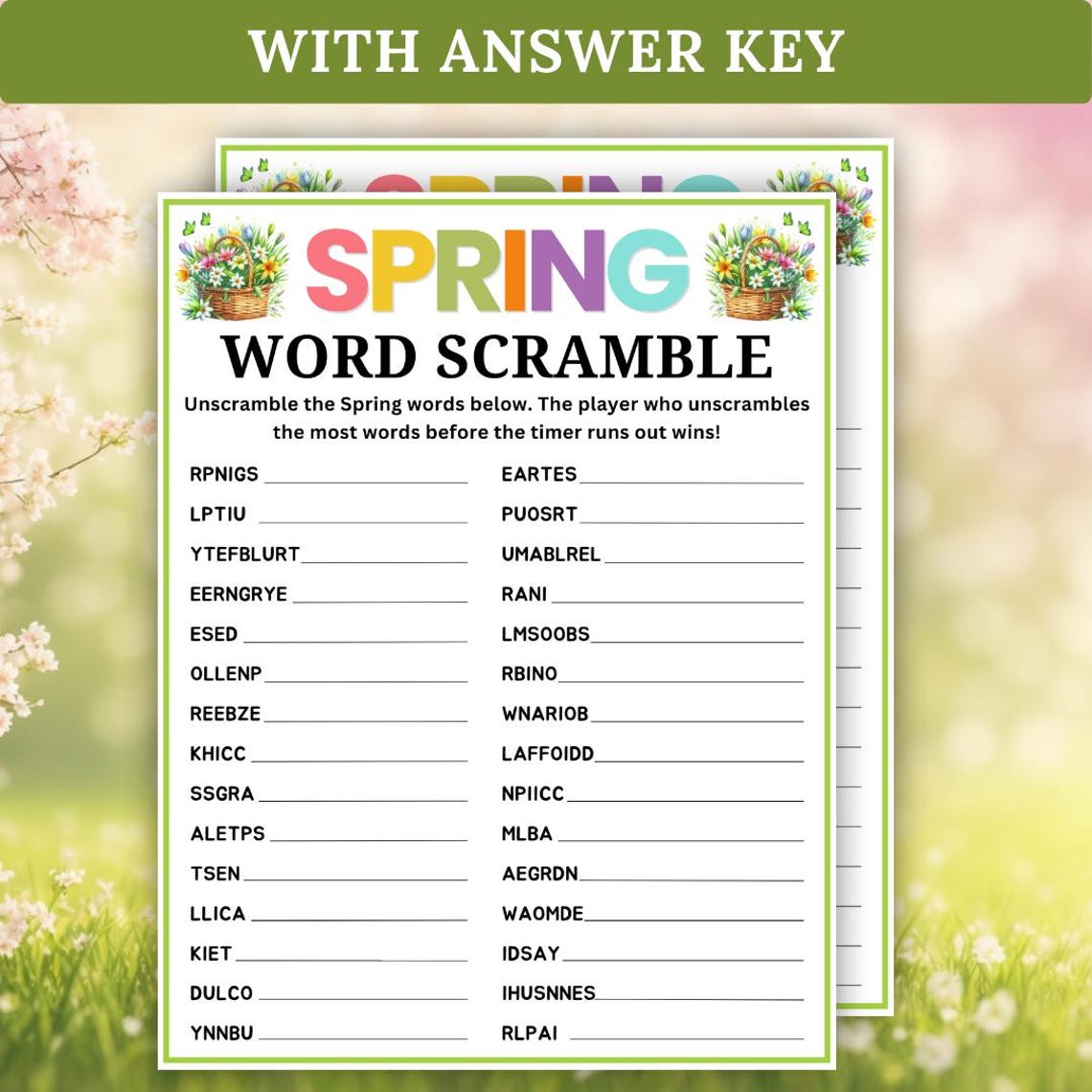 Spring Word Scramble Game, Printable Spring Games, Word Unscramble ...