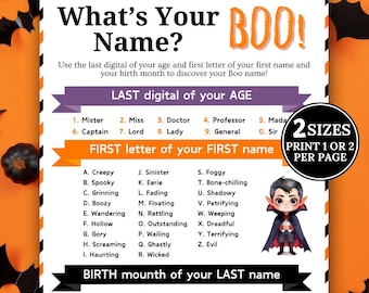 What’s Your Boo Name Game, What Your Name Game, Family & School Halloween Game, Icebreaker Game, Halloween Game Night, Halloween Party Game